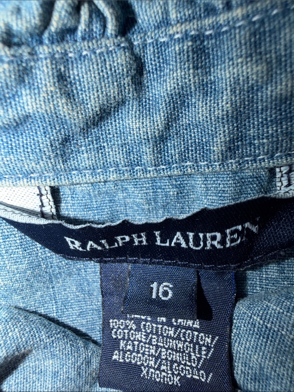 Ralph Lauren Light Blue Ruffled Denim Button-Down Shirt - Picture 3 of 3